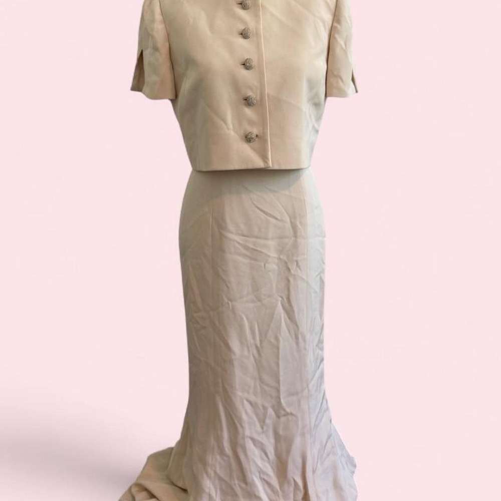 Lily Samaii 100% Silk Cream Maxi Dress & Jacket Set | Size‎ 8